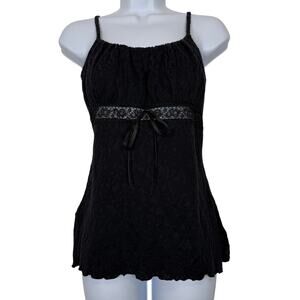 Vintage Y2K Younique Babydoll Lace Cami Tank Top Black Coquette Size Medium